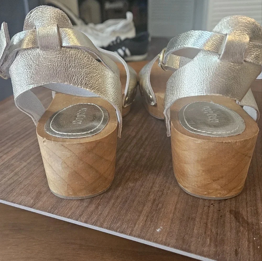 RAG & CO Cara wooden Heeled clogs -Gold Metallic. Size 6 NWOT - Picture 5 of 9
